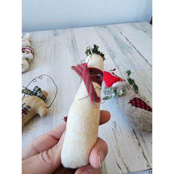 Shabby chic snowman ornament set tree scarf plush Xmas decor - Picture 5 of 8